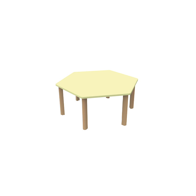 Tavolo esagonale con piedi in legno