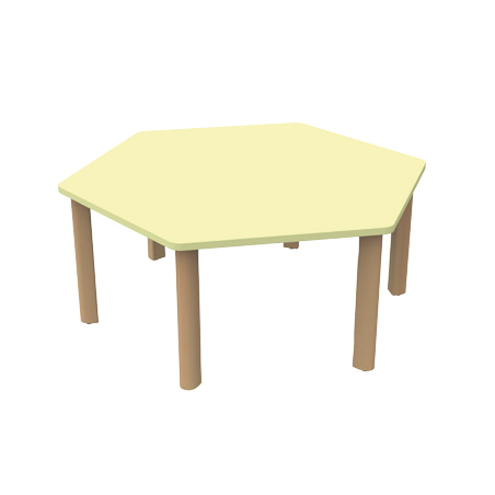 Tavolo esagonale con piedi in legno